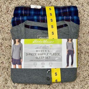Eddie Bauer Women's 3-Piece Waffle Knit Pajama Set Gray, Size Small (New)
